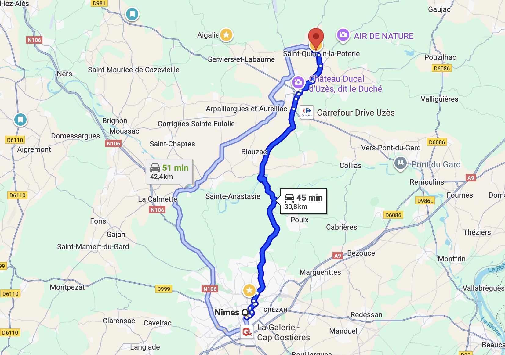 Itinéraire psychanalyste depuis Nîmes vers Saint-Quentin-la-Poterie